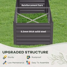 Outsunny Galvanised Steel Outdoor Raised Bed w/ Reinforced Rods, Dark Grey thumbnail 9