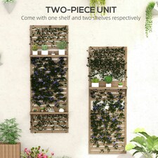 Outsunny Wall Mounted Plant Stands Set of 2 with Shelves and Slatted Trellis thumbnail 3