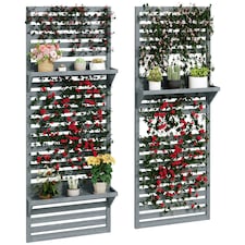 Outsunny Wall Mounted Plant Stands Set of 2 with Shelves and Slatted Trellis thumbnail 6