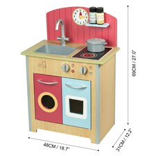 Teamson Kids Little Chef Porto Classic Interactive Wooden Play Kitchen, Wood/Red thumbnail 4