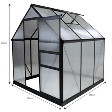 Charles Bentley 6 x 6.1ft Aluminium Frame Polycarbonate Greenhouse - Grey thumbnail 3