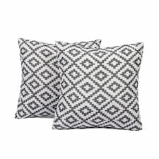 OHS 2 x Geometric Print Water Resistant Outdoor Garden Cushion Covers, 45x45cm - Grey