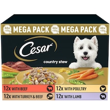 48 x 150g Cesar Country Stew Adult Wet Dog Food Trays Mixed Selection in Gravy