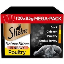 120 x 85g Sheba Select Slices Adult Wet Cat Food Pouches Mixed Poultry in Gravy