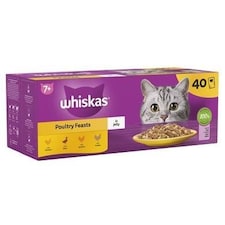 120 x 85g Whiskas 7+ Poultry Feasts Mixed Senior Wet Cat Food Pouches in Jelly thumbnail 3