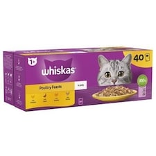 120 x 85g Whiskas 1+ Poultry Feasts Mixed Adult Wet Cat Food Pouches in Jelly thumbnail 3