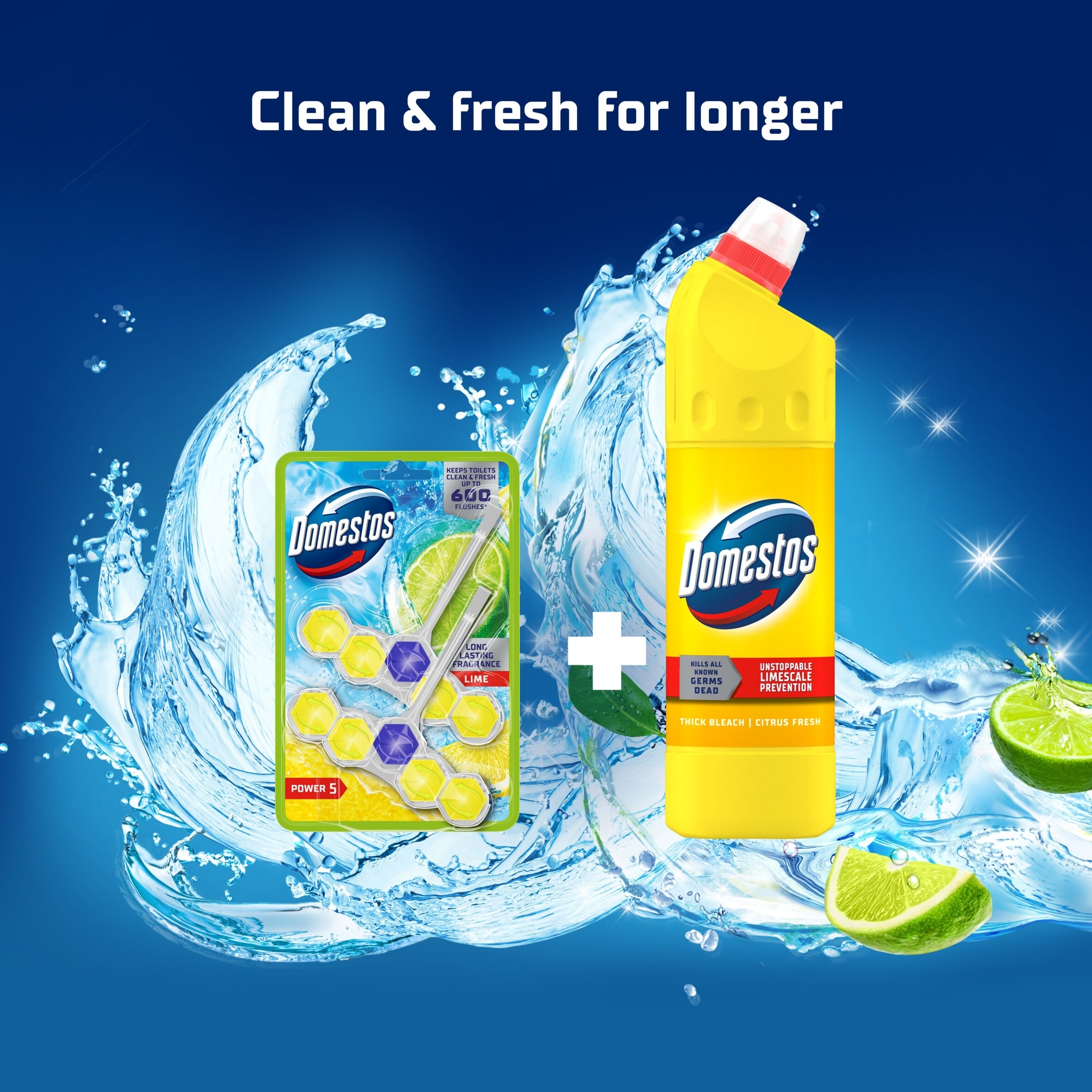 Domestos Power 5 Toilet Rim Block Freshener Lime 2x 50g thumbnail 3