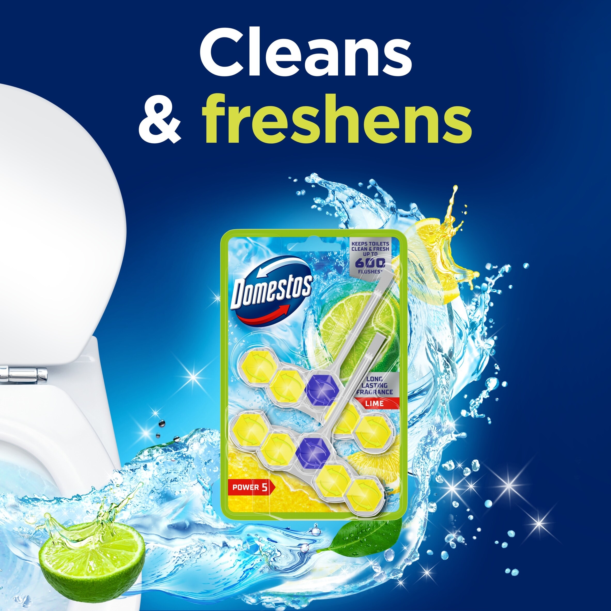 Domestos Power 5 Toilet Rim Block Freshener Lime 2x 50g thumbnail 5