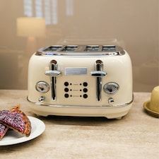 Charles Bentley 4 Slice Stainless Steel Toaster w Tray Cream & Chrome