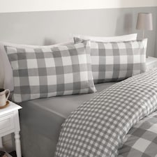 OHS Gingham Print Reversible Microfibre Duvet Cover Bedding Set, Double - Grey thumbnail 3