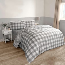 OHS Gingham Print Reversible Microfibre Duvet Cover Bedding Set, Double - Grey thumbnail 5