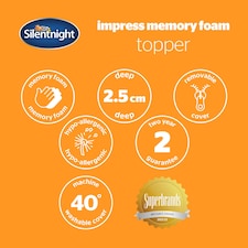 Silentnight Impress 2.5cm Thick Memory Foam Mattress Topper, Hypoallergenic, Orthopedic, King thumbnail 3