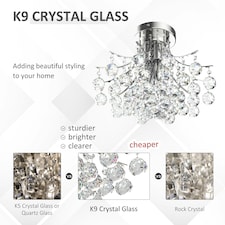 HOMCOM Modern K9 Crystal Chandelier Ceiling Lighting Pendant Lamp with 3 Light thumbnail 3