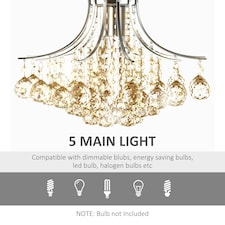 HOMCOM Modern K9 Crystal Chandelier Ceiling Lighting Pendant Lamp with 3 Light thumbnail 4