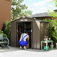 Outsunny 7 x 4ft Garden Shed Storage with Foundation Kit and Vents, Brown thumbnail 2