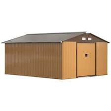 Outsunny 13 x 11ft Garden Shed Storage w/ Foundation Kit, Vent, Light Brown