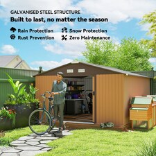 Outsunny 13 x 11ft Garden Shed Storage w/ Foundation Kit, Vent, Light Brown thumbnail 3