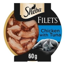 32 x 60g Sheba Fillets Adult Wet Cat Food Trays Chicken and Tuna in Gravy thumbnail 4