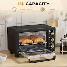 HOMCOM Mini Oven 16L Countertop Oven w/ Adjustable Temp Timer 1400W, Black thumbnail 3
