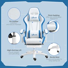 Vinsetto Racing Style Gaming Chair with Reclining Function Footrest, Blue thumbnail 6