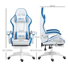Vinsetto Racing Style Gaming Chair with Reclining Function Footrest, Blue thumbnail 7