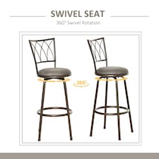HOMCOM Set of 2 Bar Chairs Swivel Armless Upholstered Metal Frame Barstools thumbnail 3
