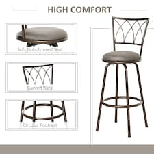 HOMCOM Set of 2 Bar Chairs Swivel Armless Upholstered Metal Frame Barstools thumbnail 4