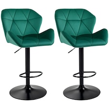 HOMCOM Set Of 2 Luxurious Velvet-Touch Bar Stools Metal Frame Footrest Green
