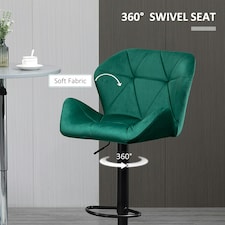 HOMCOM Set Of 2 Luxurious Velvet-Touch Bar Stools Metal Frame Footrest Green thumbnail 6