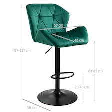 HOMCOM Set Of 2 Luxurious Velvet-Touch Bar Stools Metal Frame Footrest Green thumbnail 7