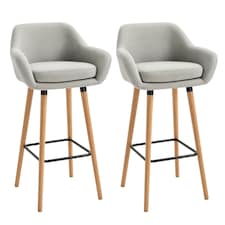 HOMCOM 2 PCs Upholstered Bucket Seat Bar Stools w/ Solid Wood Legs Beige