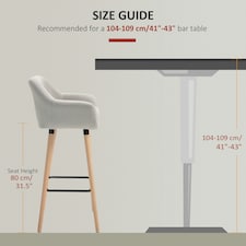 HOMCOM 2 PCs Upholstered Bucket Seat Bar Stools w/ Solid Wood Legs Beige thumbnail 6