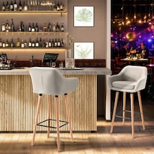 HOMCOM 2 PCs Upholstered Bucket Seat Bar Stools w/ Solid Wood Legs Beige thumbnail 8