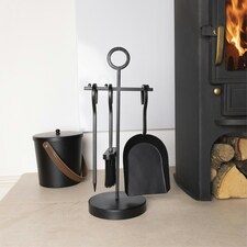 Elm Fireside Companion Set with Poker Brush Coal Shovel Contemporary Tool Holder thumbnail 5