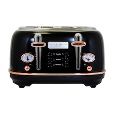 Charles Bentley 4 Slice Stainless Steel Toaster w Tray Black & Rose Gold thumbnail 2