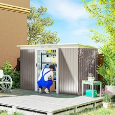 Outsunny 9 x 4FT Metal Garden Storage Shed w/ 2 Door, Light Grey thumbnail 2