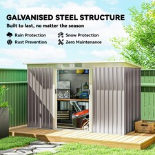 Outsunny 9 x 4FT Metal Garden Storage Shed w/ 2 Door, Light Grey thumbnail 3