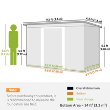 Outsunny 9 x 4FT Metal Garden Storage Shed w/ 2 Door, Light Grey thumbnail 7