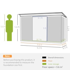 Outsunny 9 x 4FT Metal Garden Storage Shed w/ 2 Door, Light Grey thumbnail 9