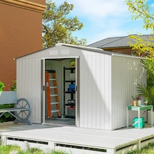 Outsunny 9 x 6FT Galvanised Garden Storage Shed with Sliding Door, Silver thumbnail 2