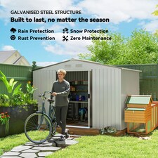 Outsunny 9 x 6FT Galvanised Garden Storage Shed with Sliding Door, Silver thumbnail 3