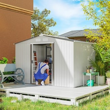 Outsunny 9 x 6FT Galvanised Garden Storage Shed with Sliding Door, Silver thumbnail 9