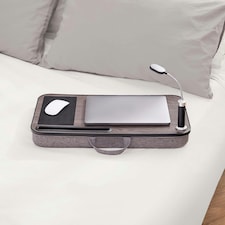 Teamson Home Portable Laptop Desk with Cushioned Bottom, Detachable LED Light & Mouse Pad, Brown/Grey thumbnail 2