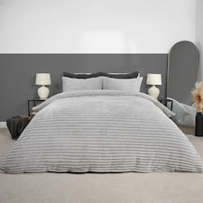 OHS Faux Fur Ribbed Fleece Duvet Cover and Pillowcase Bedding Set, Double - Silver