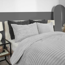 OHS Faux Fur Ribbed Fleece Duvet Cover and Pillowcase Bedding Set, Double - Silver thumbnail 2