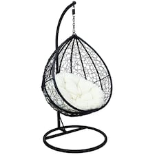 Charles Bentley Garden Wicker Rattan Patio Hanging Swing Chair Seat - Black