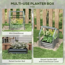 Outsunny Raised Garden Bed Planter Box with Greenhouse, Clear and Dark Grey thumbnail 3