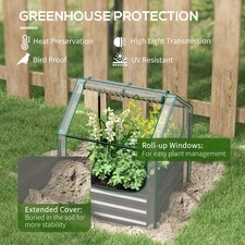 Outsunny Raised Garden Bed Planter Box with Greenhouse, Clear and Dark Grey thumbnail 4
