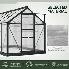 Outsunny 6x10ft Walk-In Polycarbonate Greenhouse Plant Grow Galvanized Aluminium thumbnail 4