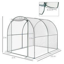 Outsunny Walk In Polytunnel Greenhouse w/ Roll Up Door PVC Cover, 2.5 x 2m thumbnail 7